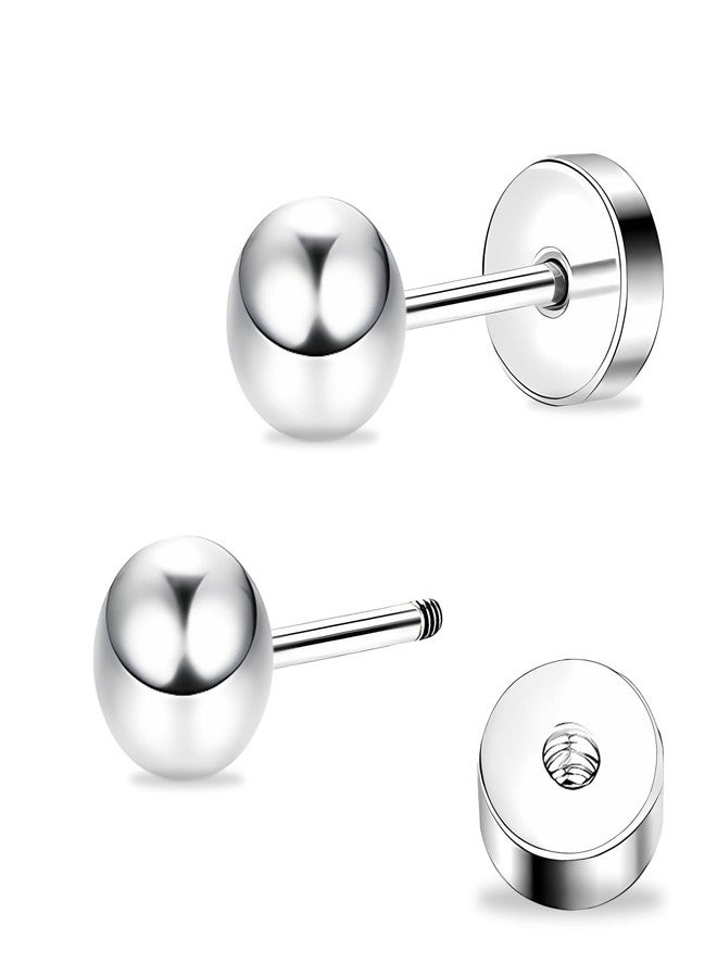 ZDE Women Flat Back Ball Stud Earrings Titanium Hypoallergenic Earrings Stud for Sensitive Ears Simple Classic Flat Stud Earring Perfect for Helix Tragus Cartilage Earlobe (Silver, 5MM) - Image 1